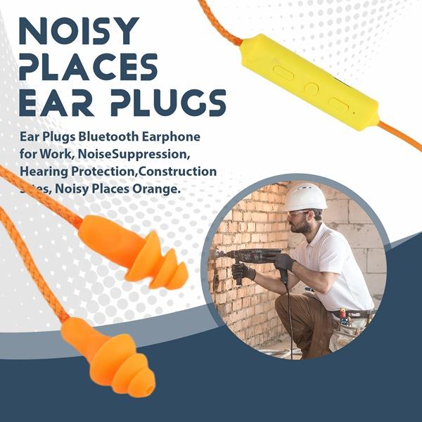 Ear Plugs Bluetooth Earphone for Work Noise Suppression Hearing Protection Construction Sites Noisy Places Audio Charging Silicone Shockproof Earbud Headset Orange Electronic Chargeable