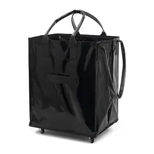 Large, Black - Reusable Grocery Bag On Wheels, Shopping Trolley, Rolling Tote, Zipper Closure, Lightweight, Carries Up to 66 lb & Fits 6 Grocery Bags, Folds Flat, Unbreakable Handles