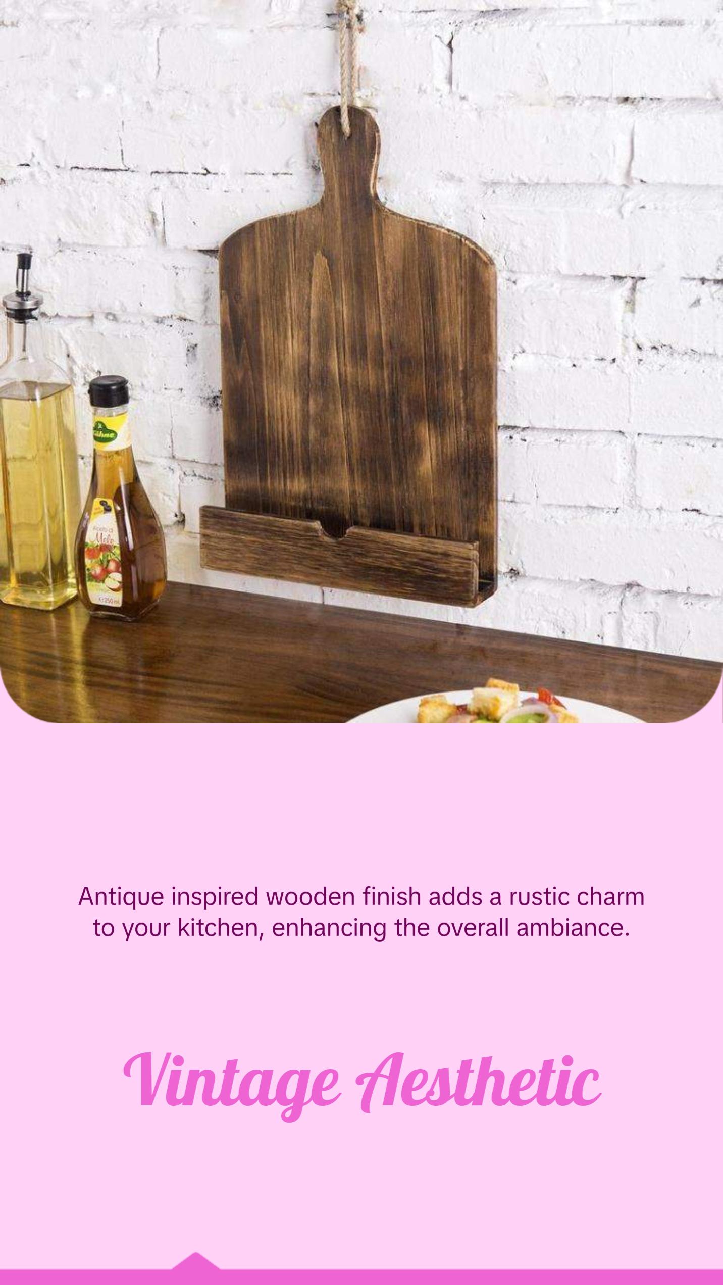 Cutting Board Style Wood Recipe Cookbook Holder, Brown