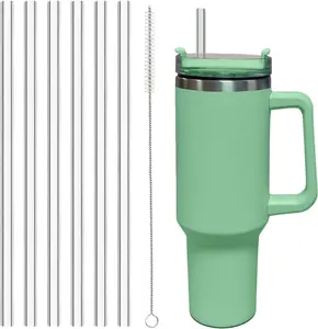 6 Pack Replacement Straw for Stanley Adventure Quencher 40 Oz 30 Oz Cup Tumbler, Reusable Straws for Stanley 40 Oz & Simple Modern Tumbler with Handle, with Cleaning Brush for Stanley Cup Accessories Ajedrmy