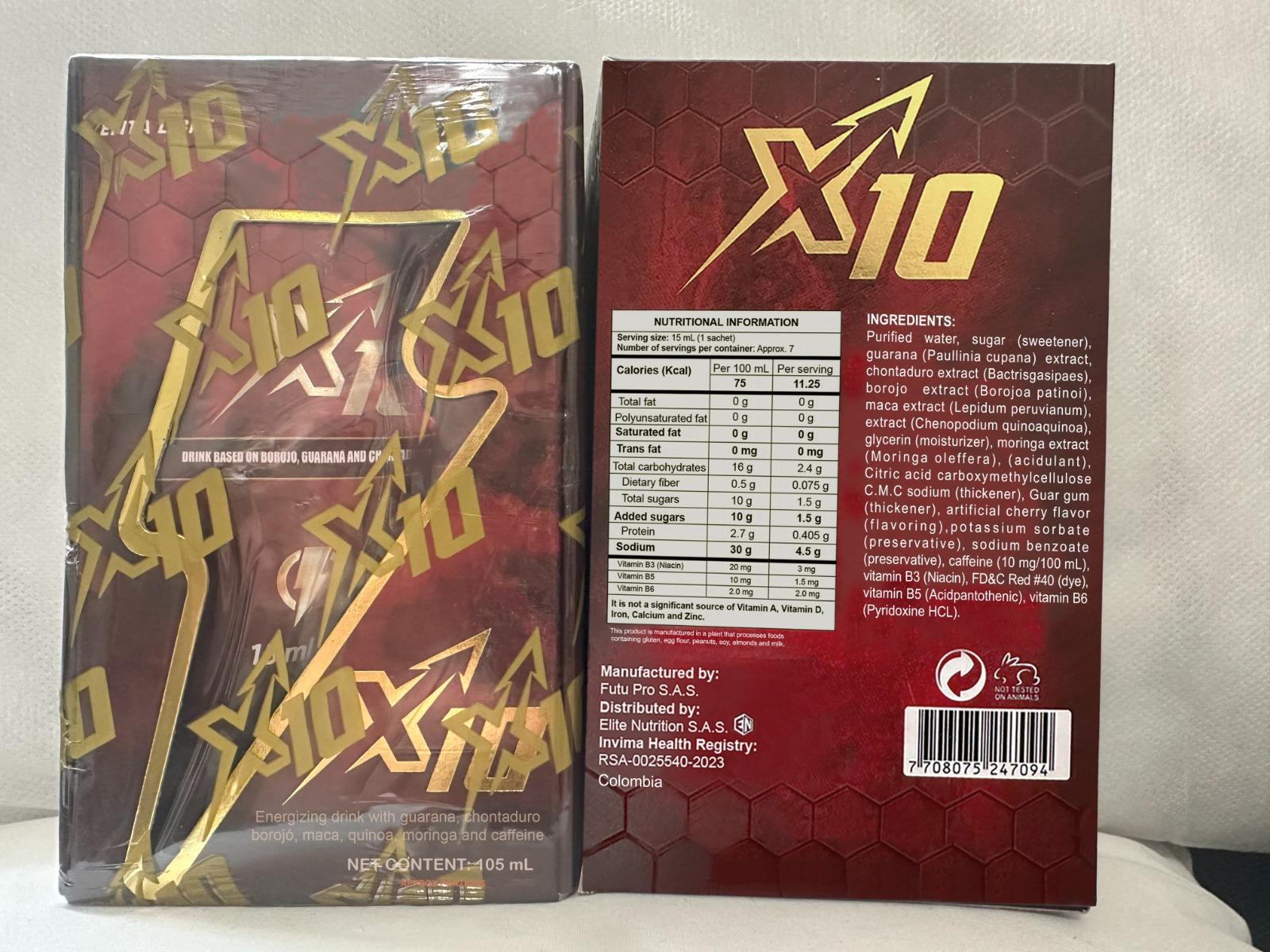 X10 Natural Fitness Energy Multivitamin Supplement for Men & Women 7-pack (15ml each) Dietary Supplement