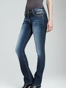 Plus Size Flare Leg Button Jeans Triple Threat Tummy Control High Stretch Elastic Waist Slim Fit Trousers Light Blue Bottom Women's Casual Jeans