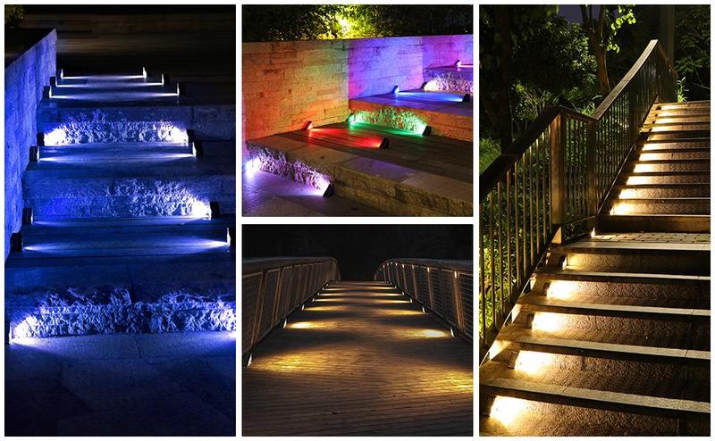 FabStyl RGB Solar Step Stair Lights, Warm White & 7 RGB Color, Waterproof Outdoor Step Lights, Solar Triangle Lights Decor for Garden Stair, Deck, Step, Porch, Patio. Perfect for Halloween, Christmas and holiday decorations