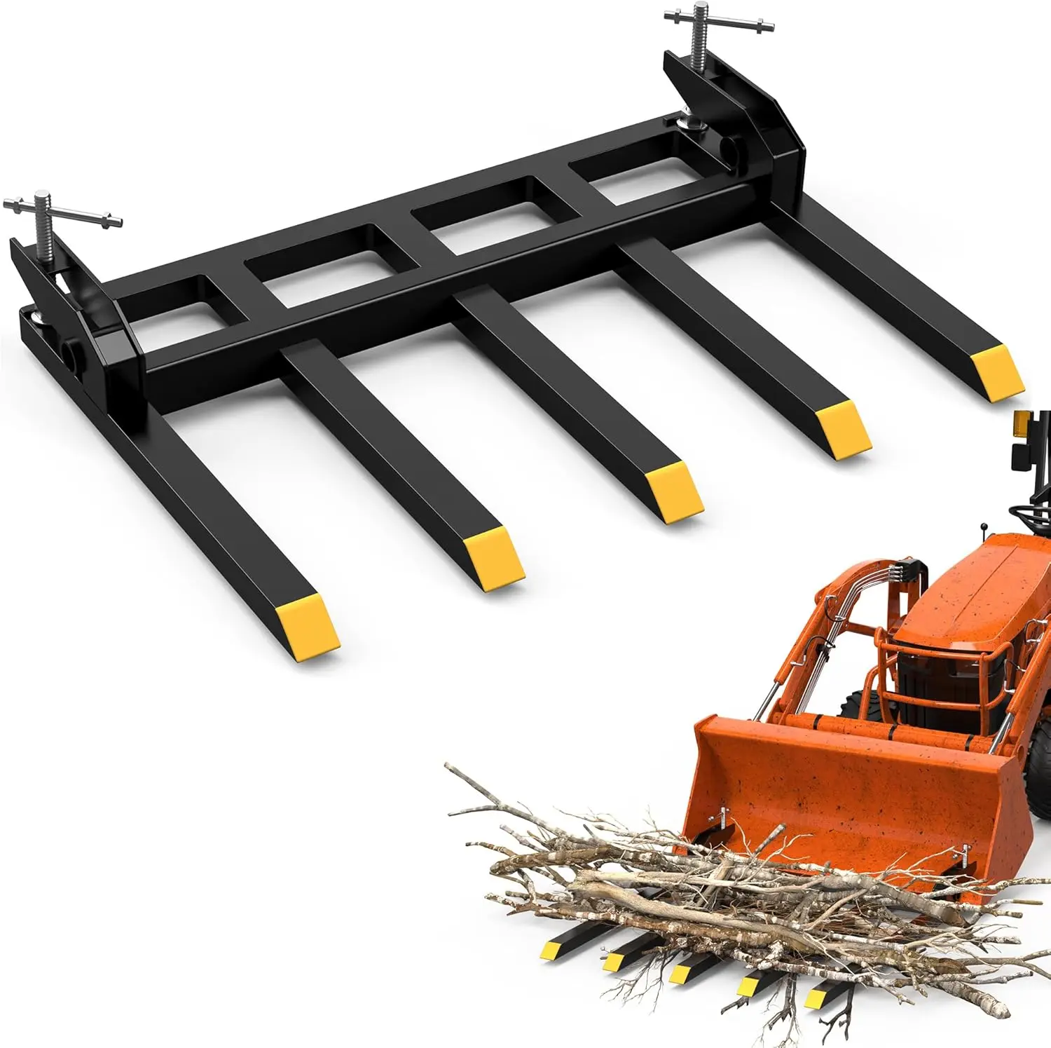 YITAMOTOR Clamp on Debris Forks - 48" / 58" 2500LBS / 4000LBS Heavy Duty Quick Attach Tractor Bucket Pallet Forks with Helical Screw Design for Skid Steer, Farm, Construction, Warehouse Truck