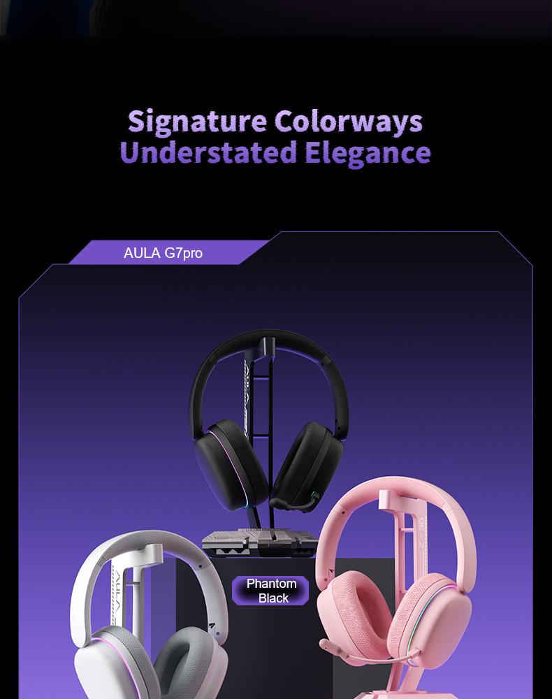AULA G7 Pro Pink Wireless Gaming Headphones with Mic, 7.1 Surround Sound, Ultra-Low Latency, RGB Over-Ear with Noise-Canceling Mic