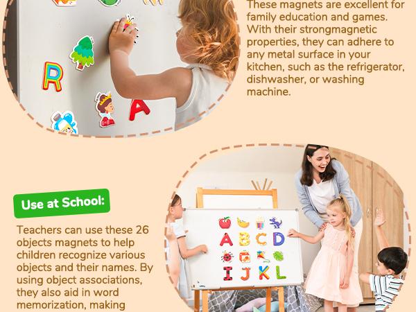 JoyCat Fridge Magnets, 26 Cute Objects & Uppercase Letters, Large Refrigerator ABC Alphabet Magnets Set for Kids, Preschool Learning Spelling Alphabet Gift Toys