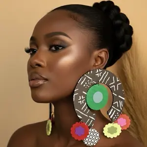 8/DAABI: oversize extra large Afrocentric Earrings Handcrafted by West African Artisans Hypoallergenic Acrylic Lightweight Durable.