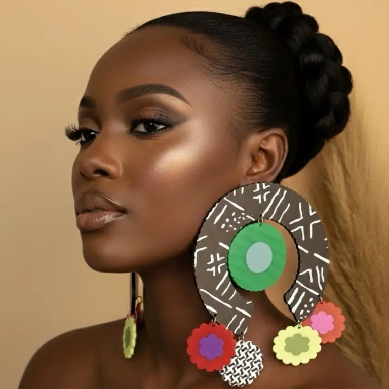 8/DAABI: oversize extra large Afrocentric Earrings Handcrafted by West African Artisans Hypoallergenic Acrylic Lightweight Durable.