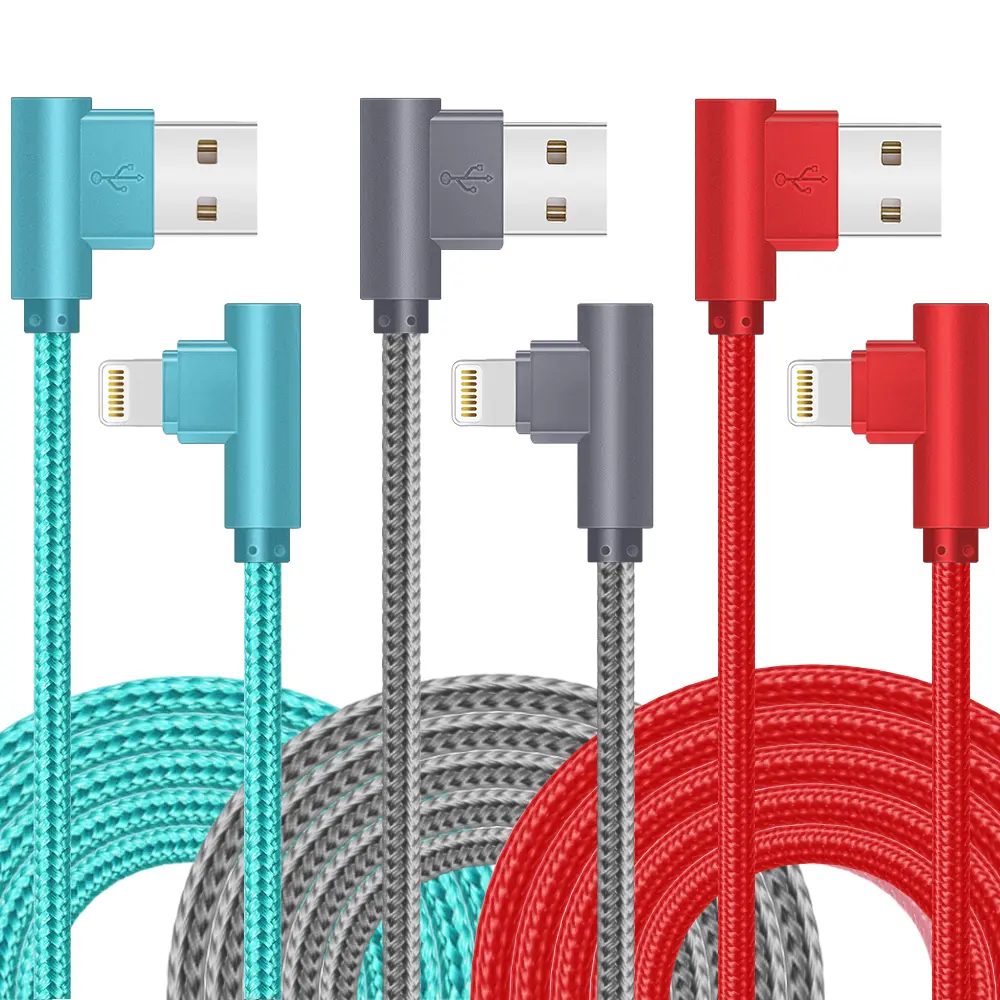 IPhone Charger Cable Right Angle Lightning Cable 3-Pack 90 Degree 6FT/10FT Nylon Braided Fast Charging Cord, Compatible with iPhone 14/13/12/11/XS/MAX/X/8/7/6, Smartphone, Cellphone, Electronic Devices, Durable Charging Cord for Gaming & More