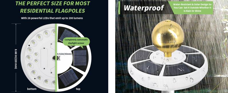 Solar Flag Pole Light, Solar Powered Flagpole Light for In-Ground Flag Poles, Outdoor Flag Pole Lighting, Solar Outdoor Lights