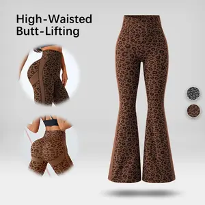 Women's Summervibes Sexy Leopard Print Flared Yoga Pants — High-Waisted, Tummy-Control, Butt-Lifting, and Slimming Casual Fitness Leggings for Outdoor Sports Womenswear Outdoor Fun