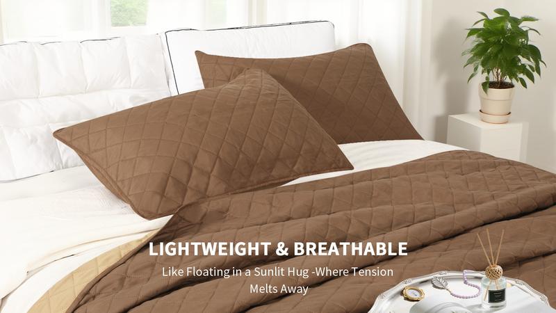 Easy-Going Reversible Quilt Set with Quilt and Pillow Shams, Soft Bed Quilt Cover, Lightweight Microfiber Bedspread, Water and Stain Resistant, Bedroom, Bedcover, Bedset