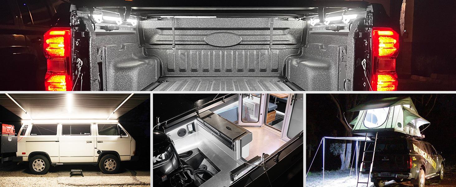 DIBMS 2PCS 12V LED Trunk Bed Light, 60Inch 6500K Lamp Beads Lights Strip with on/Off Switch for Cargo Pickup Truck SUV RV Boat, Waterproof