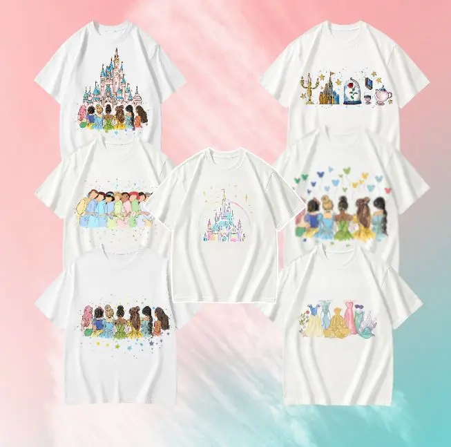 Fairytale Princess Inspired Graphic T-Shirt, Castle & Best Friends Watercolor Print Unisex Cotton Tee #GraphicTee #FairytaleStyle #PrincessInspired #CuteShirt