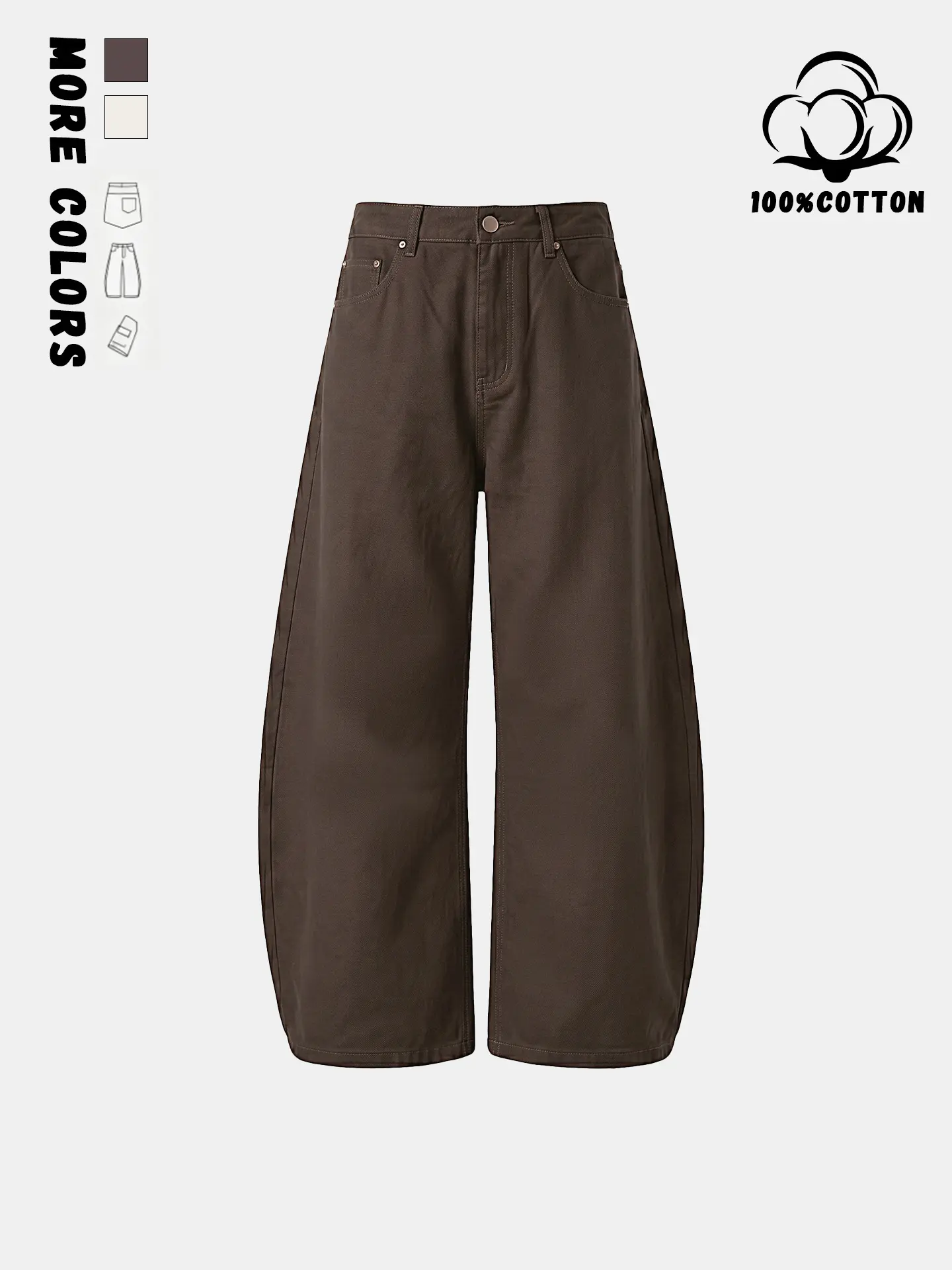 Menswear 100% Cotton Barrel-Cut Wide-Leg Pants for Men - Oversized, Baggy, Retro, Stylish, Loose Fit, Curved Cut, Multiple Pockets, Casual Street Everyday Wear