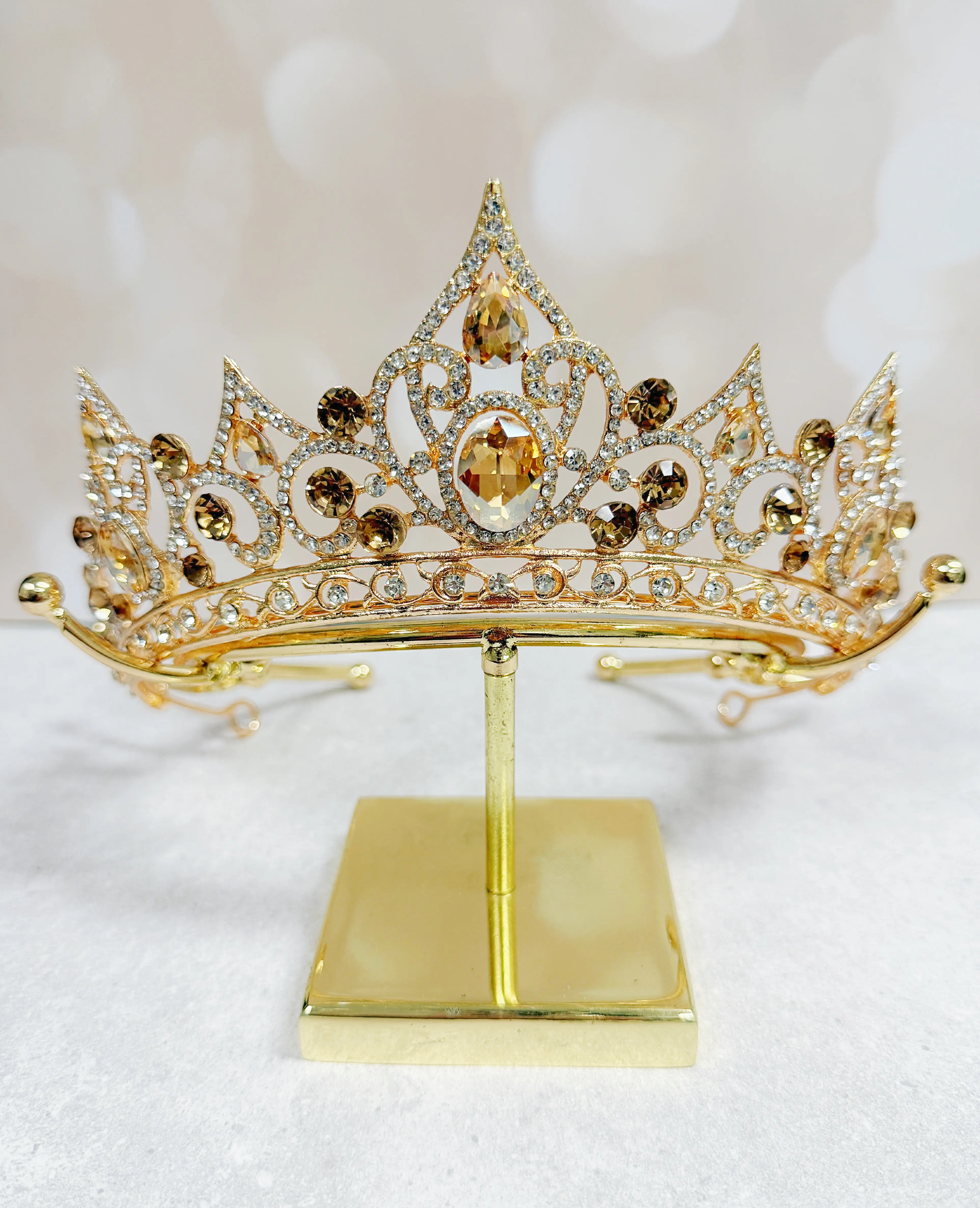 Gold Crystal Tiara Champagne Crystal Crown Princess Tiara Vintage Crown for Weddings Parties Formal Events Handmade in the USA