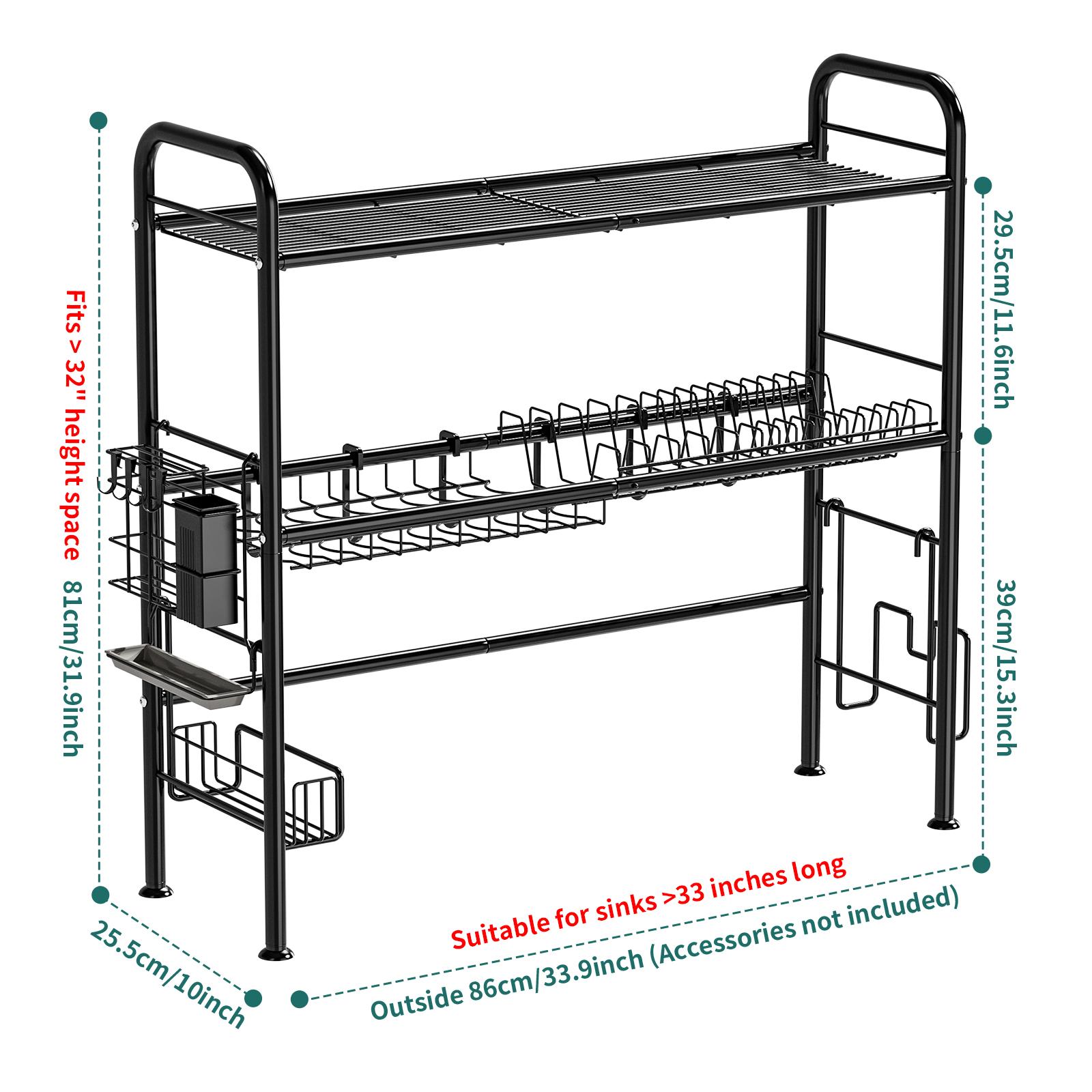 【Holiday Deals】San Dream Over Sink Rack Kitchen Over The Sink Dish Drying Rack Organizer Large Space Saving Dish Drainer Countertop Dishes Rack On Counter Caddy Utensil Metal Organizer 1&2 Tiers