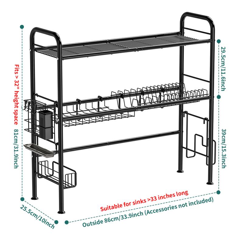 【Holiday Deals】San Dream Over Sink Rack Kitchen Over The Sink Dish Drying Rack Organizer Large Space Saving Dish Drainer Countertop Dishes Rack On Counter Caddy Utensil Metal Organizer 1&2 Tiers