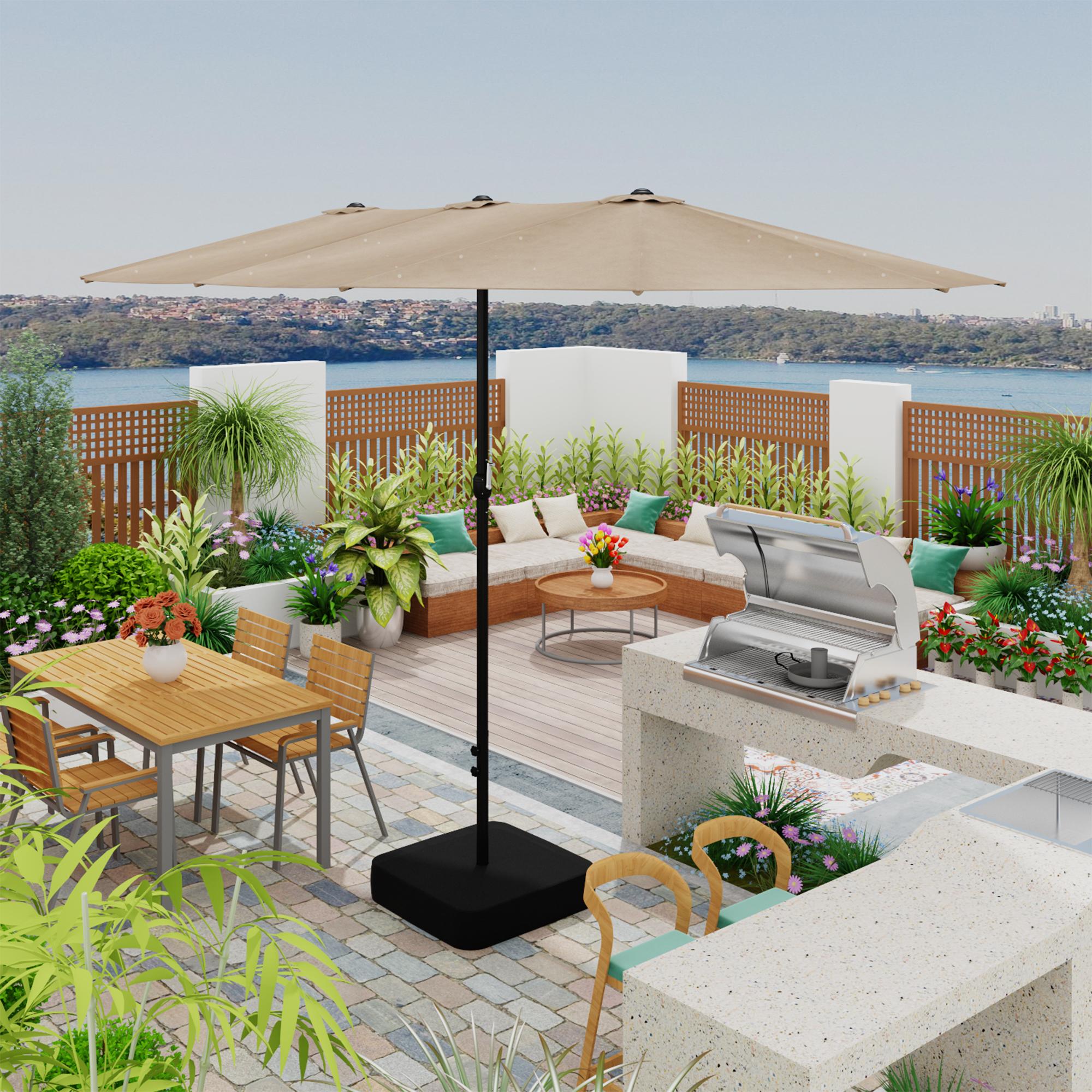 FUFU&GAGA 15ft Large Solar Umbrella Outdoor Patio Yard Umbrella Double-Sided Rectangle Market 36 LED Lights Patio Umbrella with 12 Sturdy Ribs FUFU&GAGA 15ft Large Solar Umbrella Outdoor Patio Yard Umbrella Double-Sided Rectangle Market 36 LED Lights Patio Umbrella with 12 Sturdy Ribs