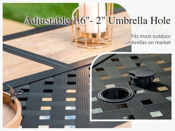 Phivilla Rectangular Outdoor Dining Table with 1.6"-2" Adjustable Umbrella Hole, 6 Person Patio Table for Outdoor, Rectangle Patio Table with Faux Wood Tabletop and Metal Steel Frame