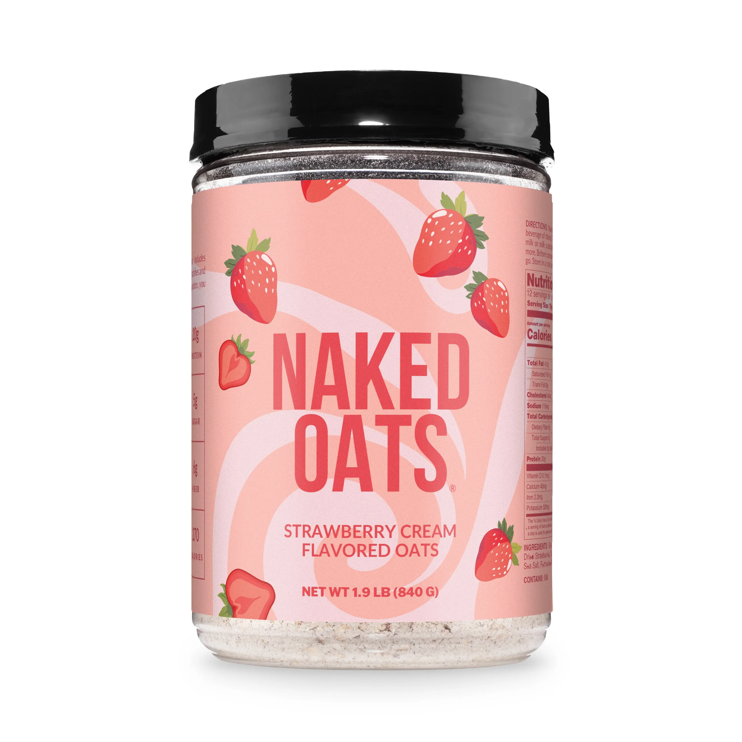 Naked Strawberry Cream Protein Oats - Gluten Free Rolled Oats for Lean Muscle Stable Energy Optimal Digestion - 20g Protein 6g Fiber 5g Sugar