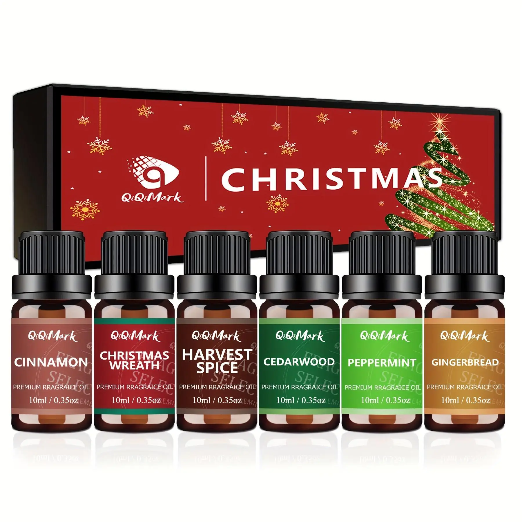 Essential Oils Christmas Set - Christmas Wreath, Gingerbread, Cinnamon, Harvest Spice, Cedarwood, Peppermint - Waterless Diffuser Refill, Air Freshener Refill, Humidifier Supplies, Christmas Gift, Home Fragrance, Seasonal Decor, Festive Scent Home Aromath