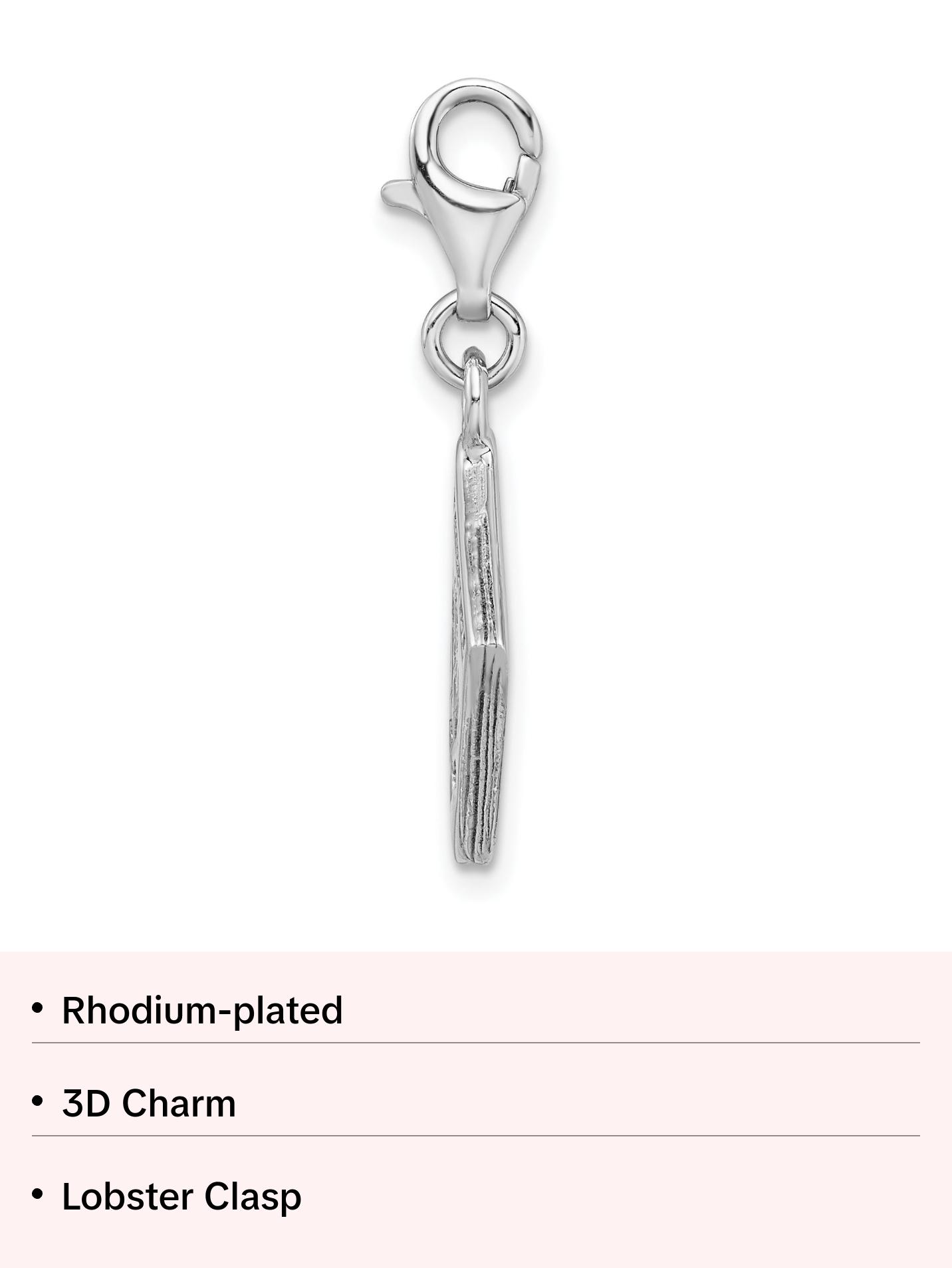 Amore La Vita Sterling Silver Rhodium-plated Polished 3-D Passport Charm with Fancy Lobster Clasp