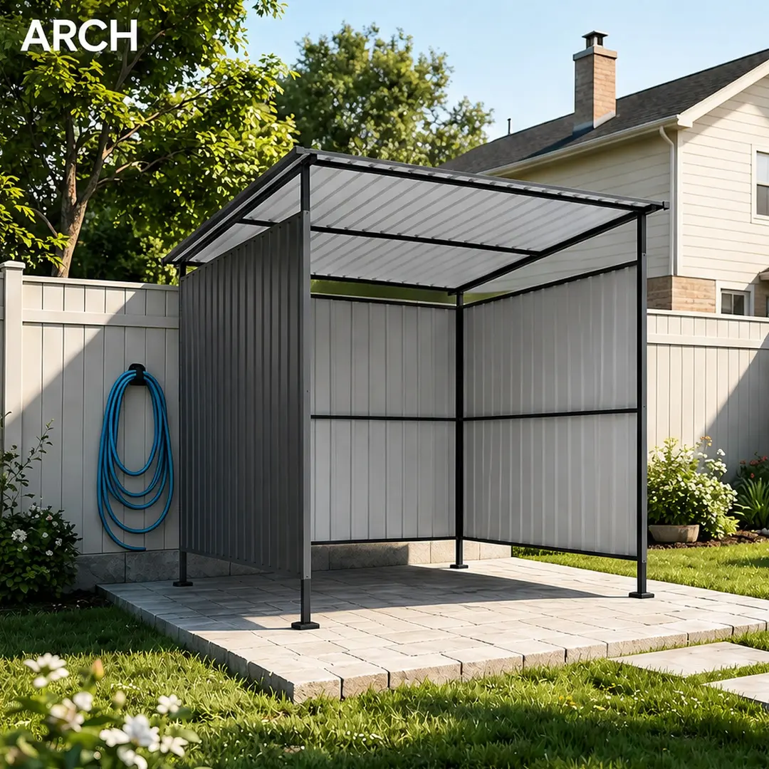 6x6FT Outdoor Pergola with Hardtop Roof, Lean-to Metal Grill Gazebo & Bike Storage Shed, Heavy Duty Patio Awning Shelter for Backyard, Deck, Lawn, BBQ & Pets, Dark Gray, Dark Gray Color Options, Metal Material, Product Weight: 102.00 lb