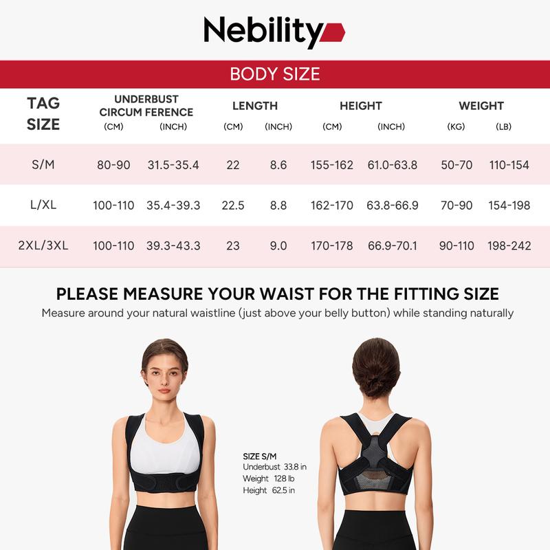 Nebility Unisex Posture Corrector and Back Brace Support for Women and Men Adjustable Upper and Lower Back Neck Shoulder and Clavicle Pain Relief for Scoliosis Hunchback and Thoracic Spine Issues