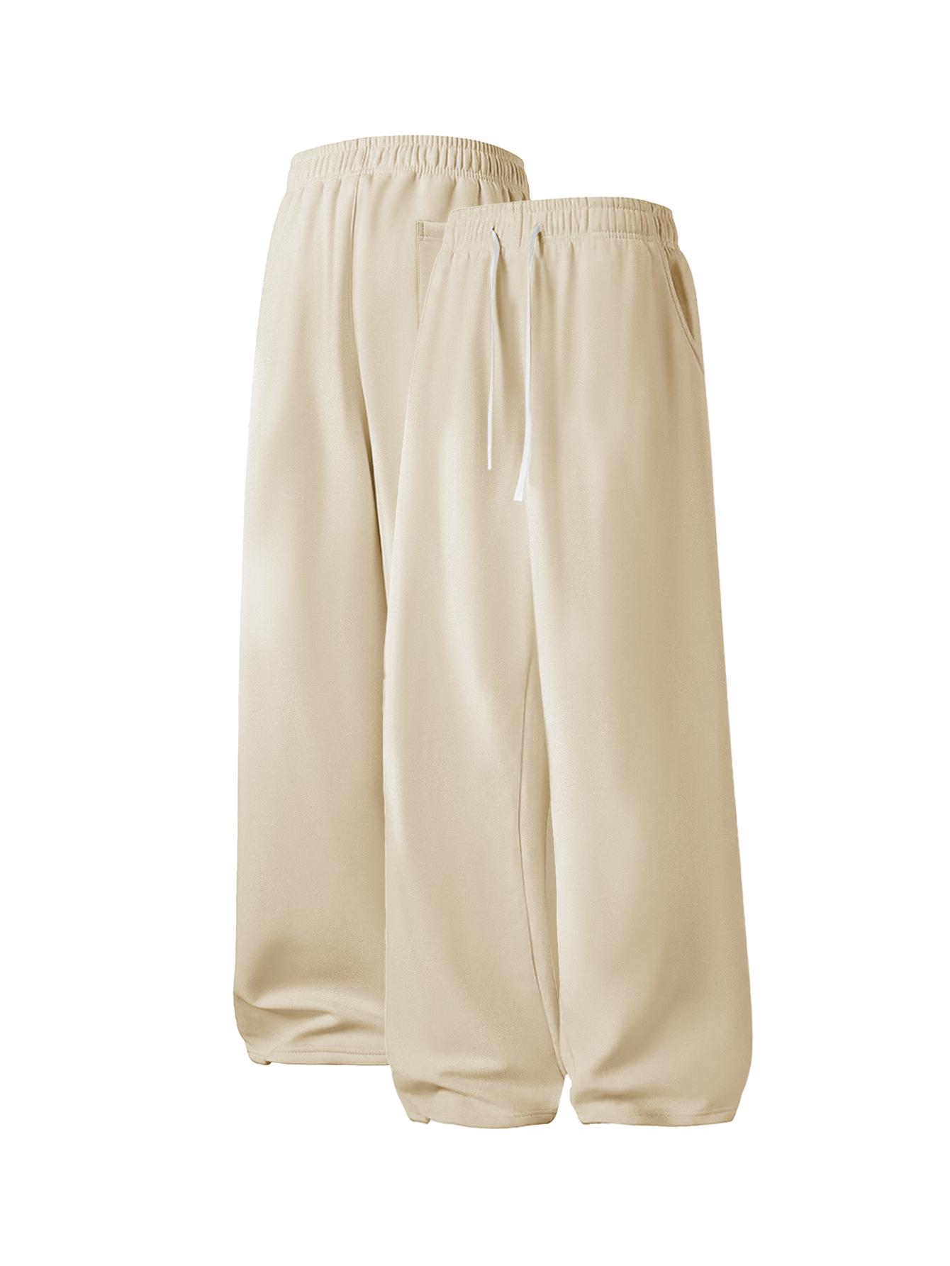 Men's Regular Fit Drawstring Casual Pants - Soft and slightly stretchy fabric, comfortable and breathable, drawstring waist adjustment, solid color, perfect for outdoor sports and fitness activities in spring and summer Plain Trouser Menswear