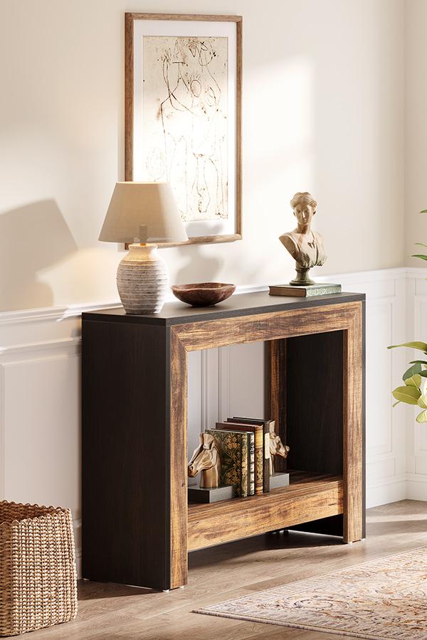 LITTLE TREE 41.3" Rustic Wood Console Table with Storage, Farmhouse Sofa Table for Behind Couch or Hallway, Easy Assembly, Space-Saving