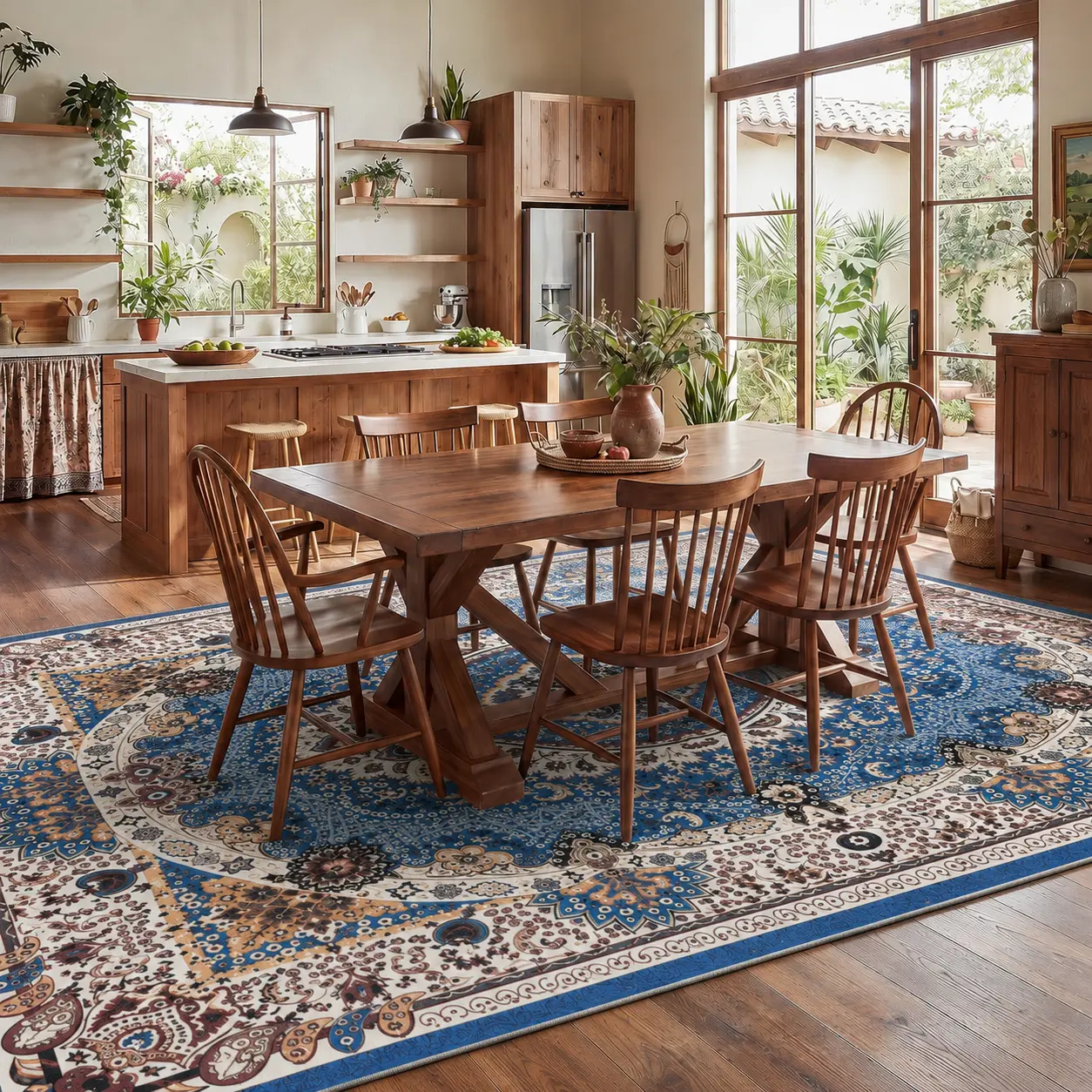 Vintage Persian-Inspired Area Rug, Soft Low-Pile Crystal Velvet Rug with Non-Slip Backing for Living Room, Bedroom and Dining Room