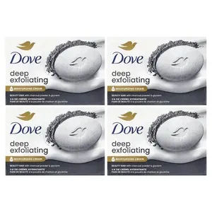 Dove Deep Exfoliating Beauty Bar with Charcoal Powder & Glycerin, 4 Bars, 3.75 oz (106 g) Each