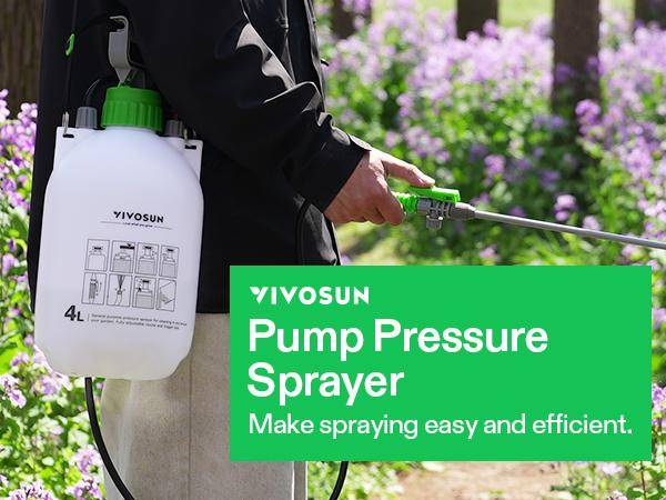 VIVOSUN Pump Sprayer, Portable Water Spray Bottle in Lawn and Garden Yard, Weed Sprayer for Plants with 3 Nozzles, Adjustable Shoulder Strap, Pressure Relief Valve