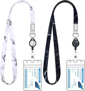 2 Pieces Cruise Lanyard for Ship Cards Marble Lanyards with Retractable Badge Reels Waterproof ID Badge Holder Cruise Essentials Accessories