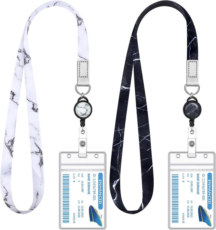 2 Pieces Cruise Lanyard for Ship Cards Marble Lanyards with Retractable Badge Reels Waterproof ID Badge Holder Cruise Essentials Accessories