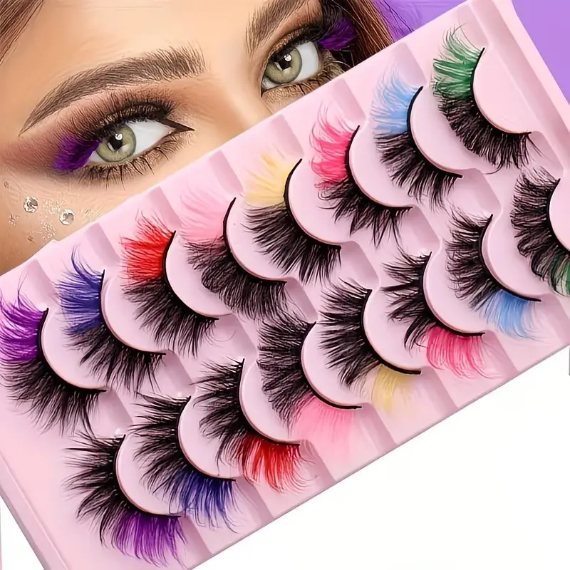 8 Pairs Festival Style Colorful False Eyelashes, Fluffy Eyelashes Cluster, Wispy Lashes, Bold Makeup, Vibrant Colors, Lightweight Comfort, Essential Cosmetics for Parties, Wispy Eyelash Clusters