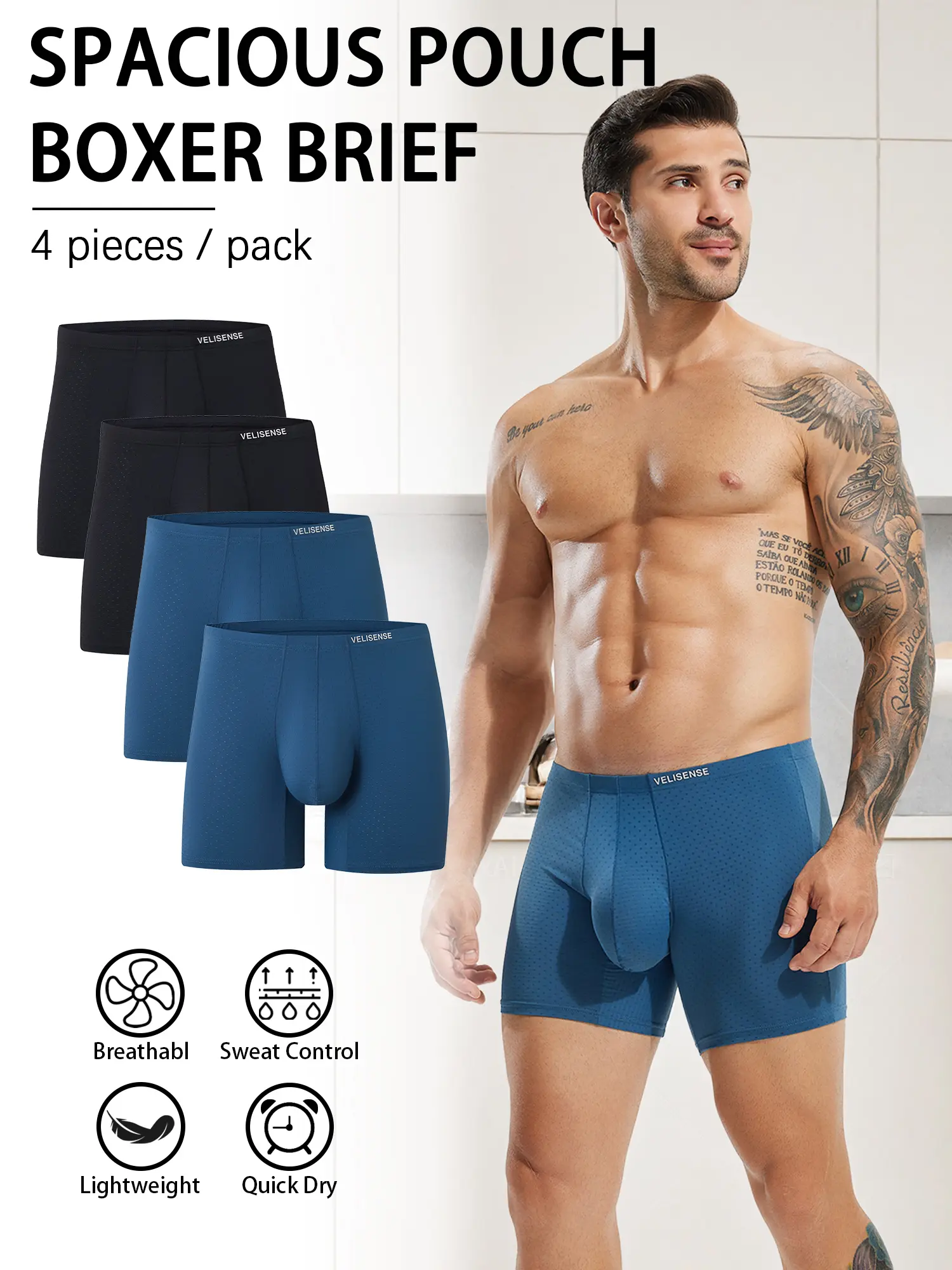 Men's 4-Pack Stylish Plain Nylon Fabric Casual Wear Assortment Set Boxer Briefs with 3D Spacious Bulge Pouch, Quick-Drying, Breathable