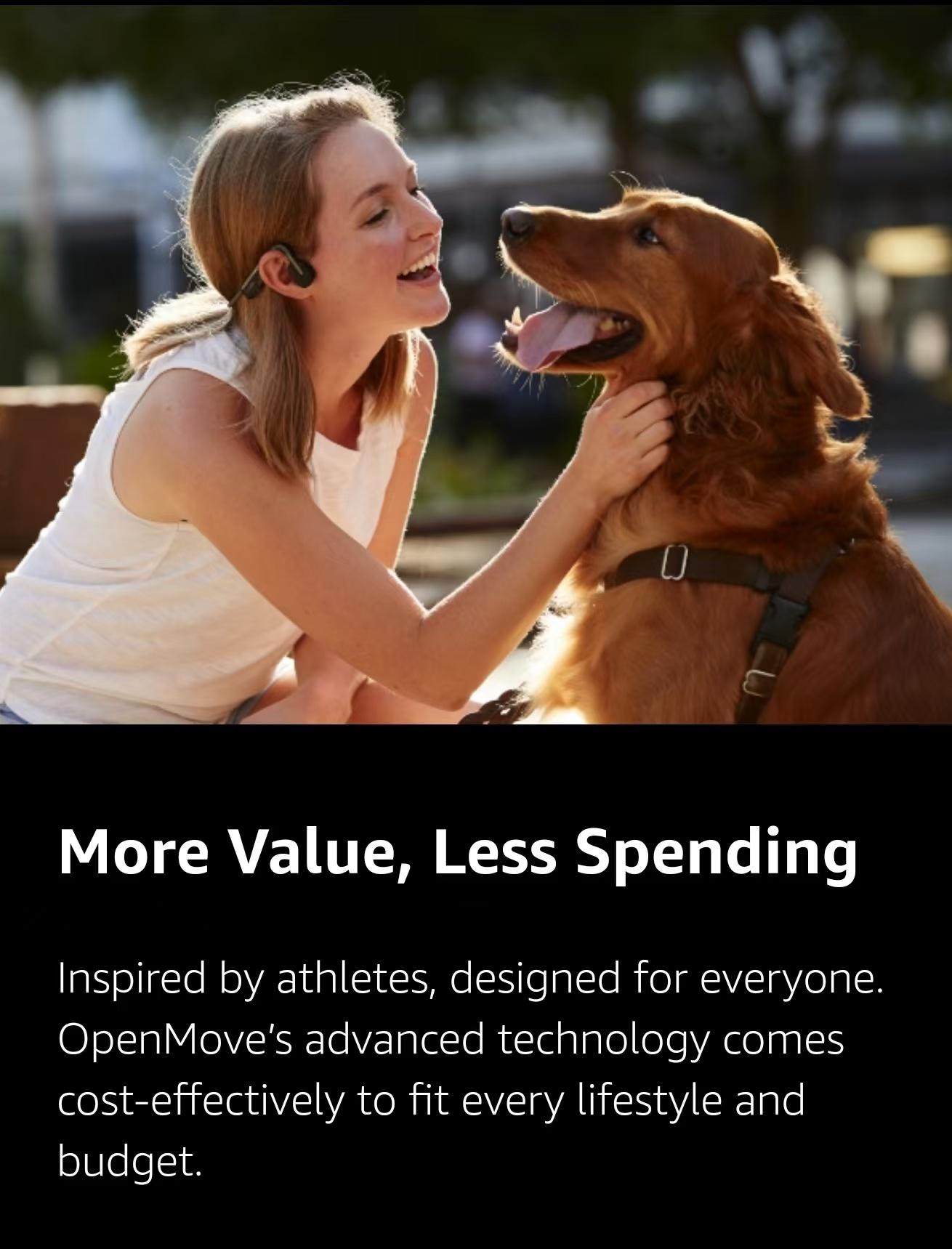 SHOKZ OpenMove - Open-Ear Bluetooth Sport Headphones, Bone Conduction Wireless Earphones, Sweatproof for Running and Workouts