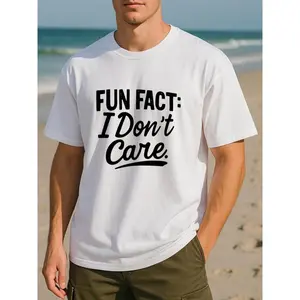 FUN FACT: I Don't Care| Men'S Print Short-Sleeved Sports T-Shirt, Regular Fit, Sweat-Absorbing and Quick-Drying, All-Season Casual Wear, Pure, Machine Washable, Sweat-Resistant