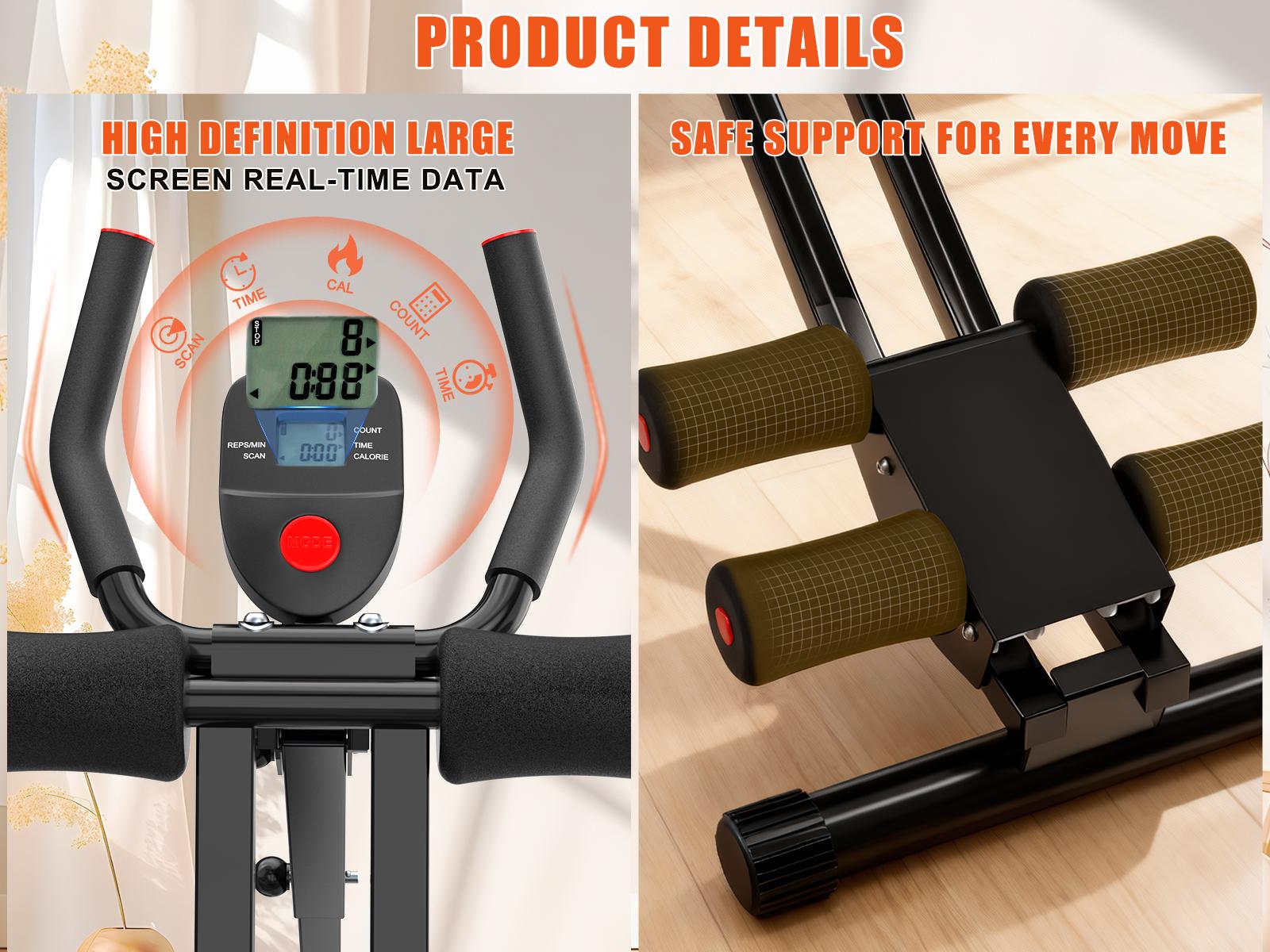 Bearbro Foldable Ab Machine – Foldable Core Workout Equipment for Home Gym with Knee Support, Fitness Equipment Max 440lbs with LCD Display