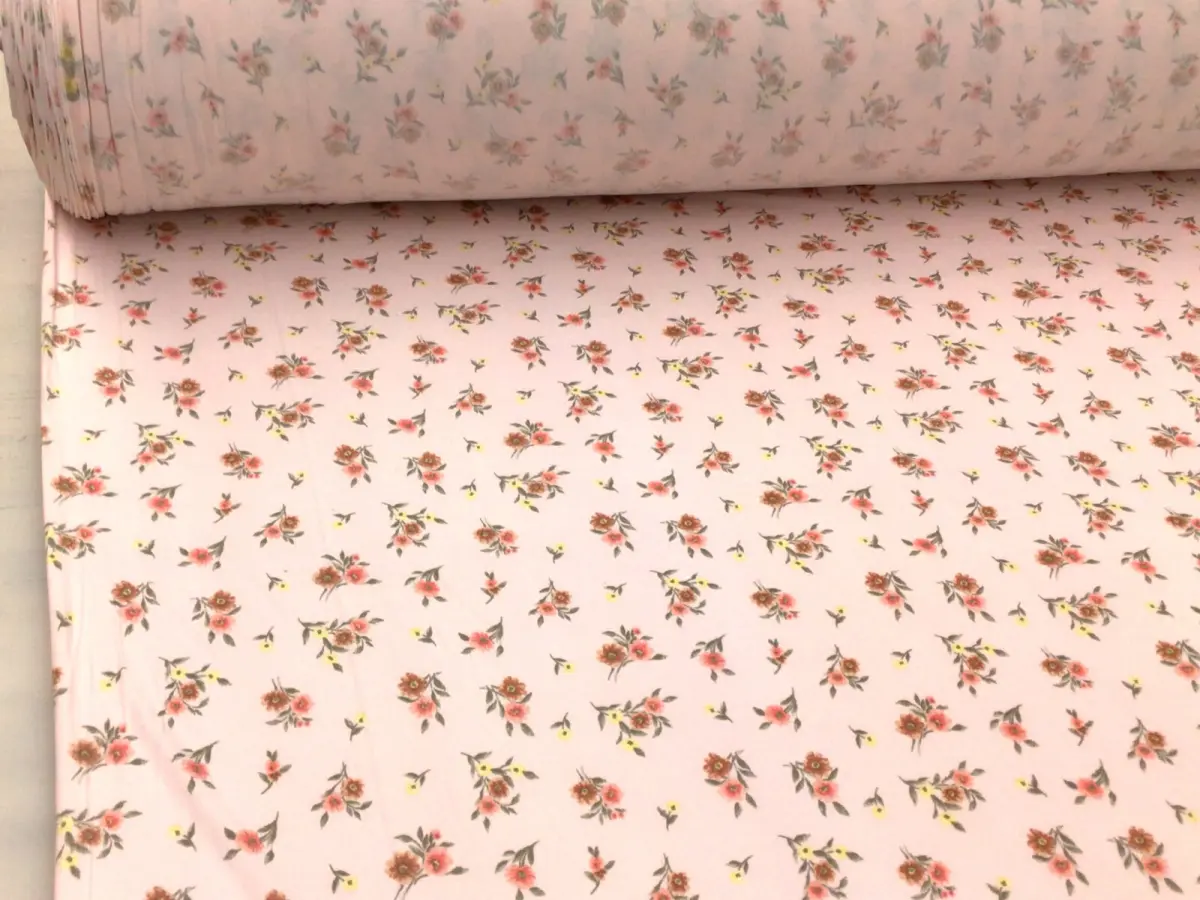Double Brushed DTY Floral Spandex Stretch Apparel Fabric Soft Pink Yellow M315 Elastic Polyester Blend Colorful Flowers Pattern