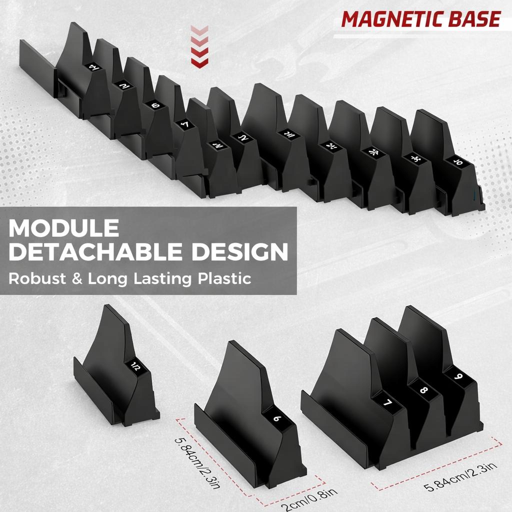Modular Wrench Organizer with Strong Magnetic Base–20/40 PCS Wrench Rack for Tool Drawer Storage,Metric & SAE Labeled Holder,Heavy Duty Garage Tool Box Organizer for Mechanics