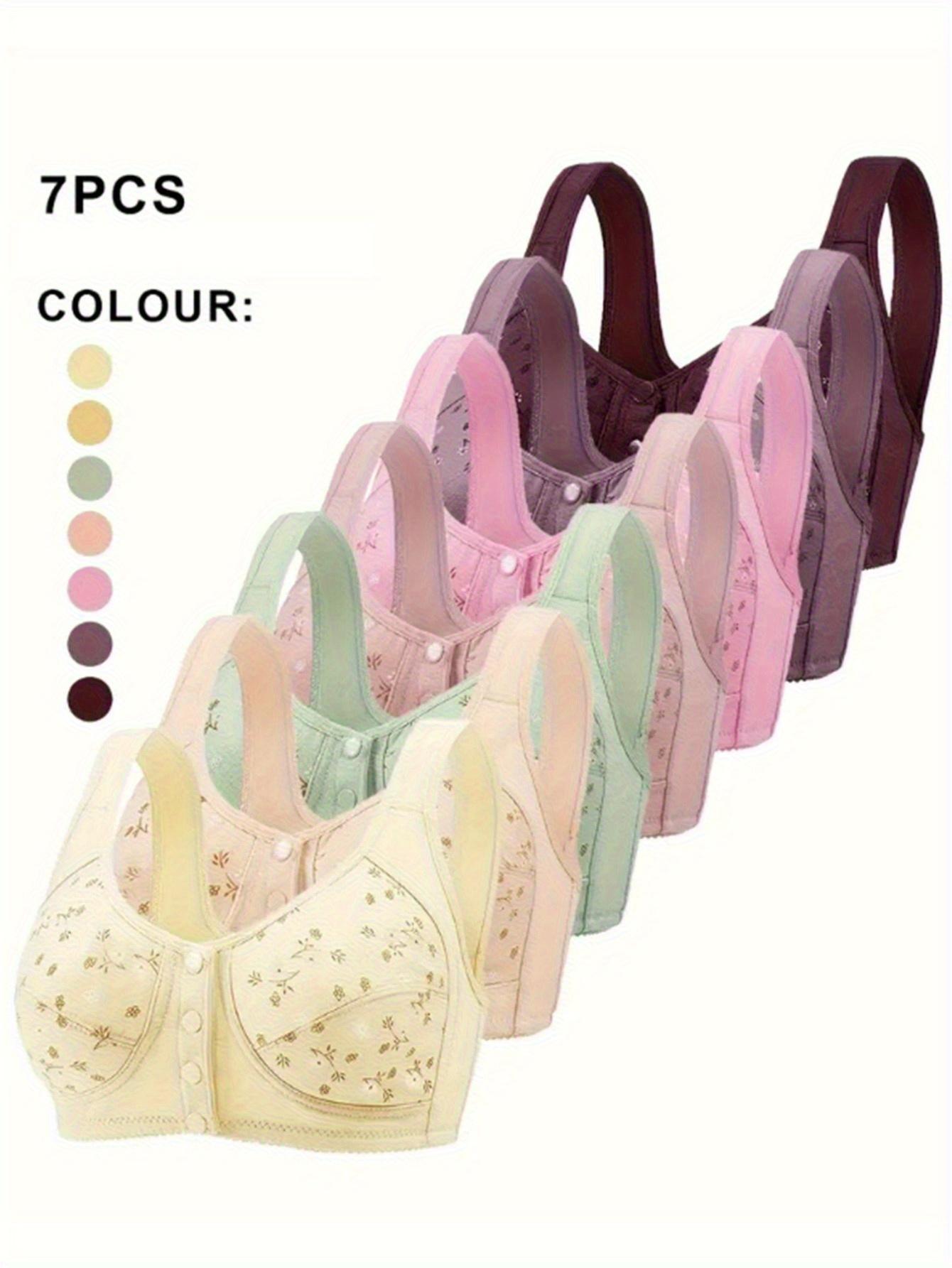 Hicloth 7-Pack Front Closure Wireless Bras Runs Small, Size Up 1,for Women, Everyday Light Support Lace Bra Set, Floral Bralette Pack