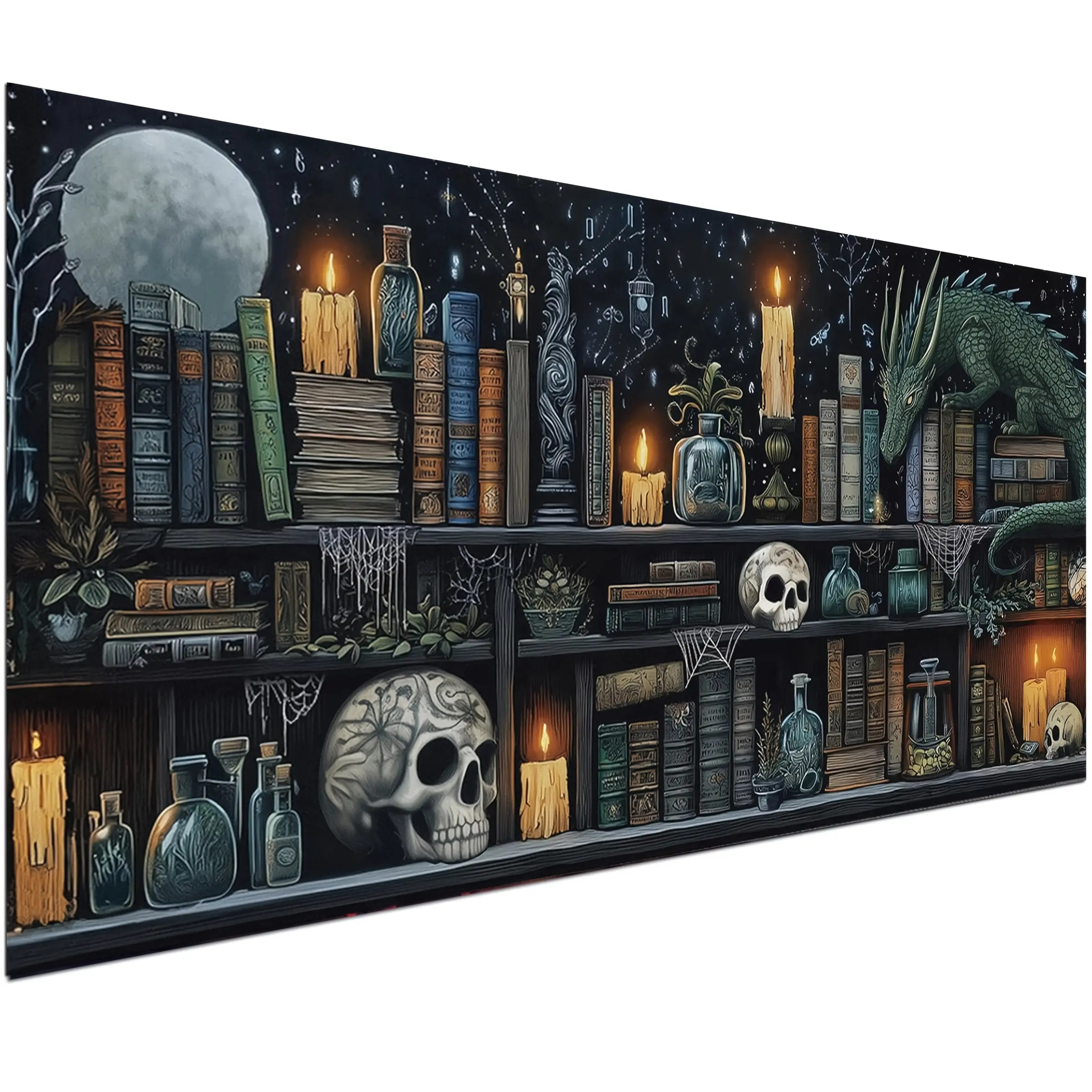 Large Size Gothic Art Dragon Bookshelf Skull Diamond Painting Kits for Adults, DIY 5D Diamond Art Kits Full Drill Diamond Dots Paintings with Diamonds Gem Art and Crafts Home Decor 32X16inch summerwins