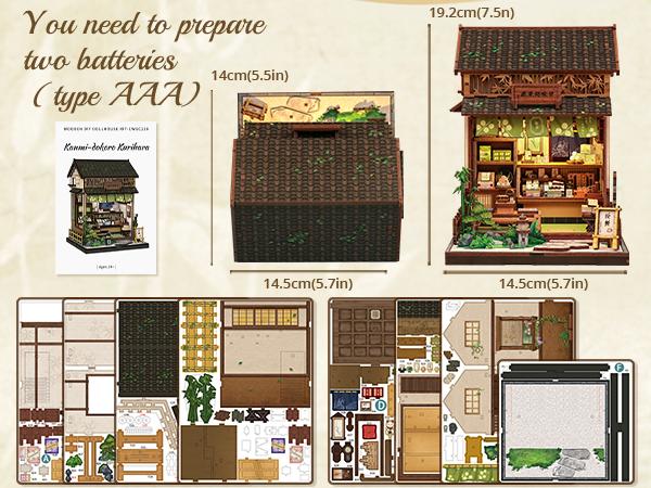 CUTEBEE Japanese Sweet Wagashi Shop Book Nook Kit with LED Light 3D Wooden Puzzle Miniature House for Adults & Teens Black Friday Deal Perfect Christmas Gift for Home Decor Lovers - Diy Material