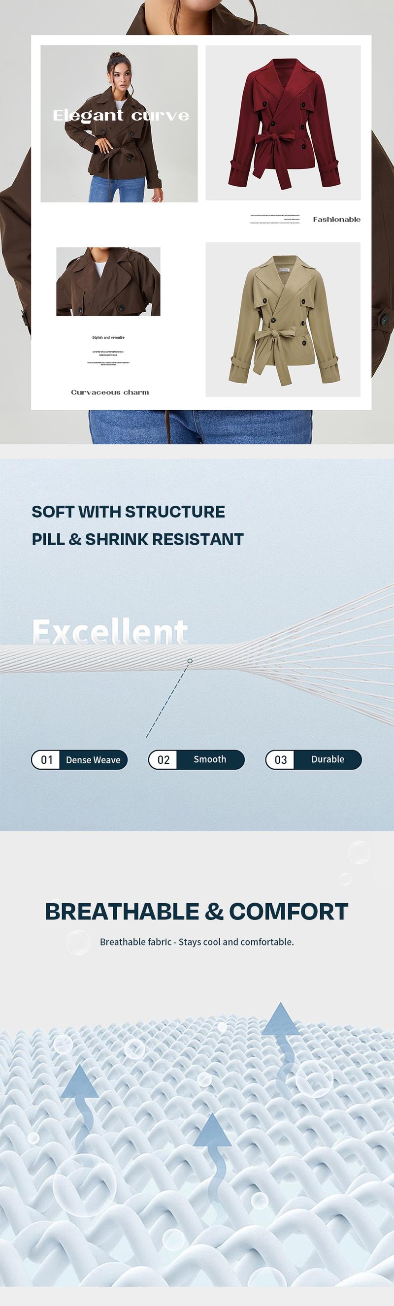 KatchMe Women's Commuter Notch Lapel Double Breasted Detachable Belt Trench Coat, Fall & Winter Plain Wrap Tie Waist Outerwear Jacket, Elegant Trench Coat