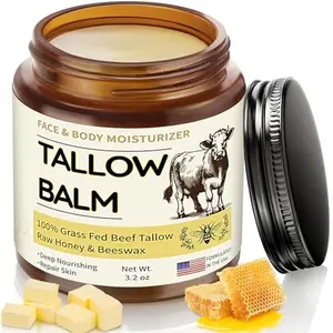 Veakoo Beef Tallow for Skin, Organic Whipped Tallow and Honey Balm, Grass Fed Beef Tallow Face Moisturizer, Natural Tallow Skin Care Cream Body Butter, Nourish and Soothe Dry Skin