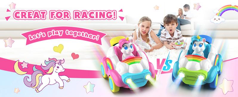 2 Pack Remote Control Cars for Kids, Toddler Car Toys for Ages 2-5, 2.4Ghz RC Kids Toys with Colored Lights & Music, 2 3 4 5 Year Olds Girls Boys Christmas Birthday Gifts