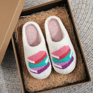 Book Stack Slippers for Women, Cute Soft Comfy Warm Non-Slip Sole, Indoor Outdoor Cozy Comfort Footwear Shoes for Girls